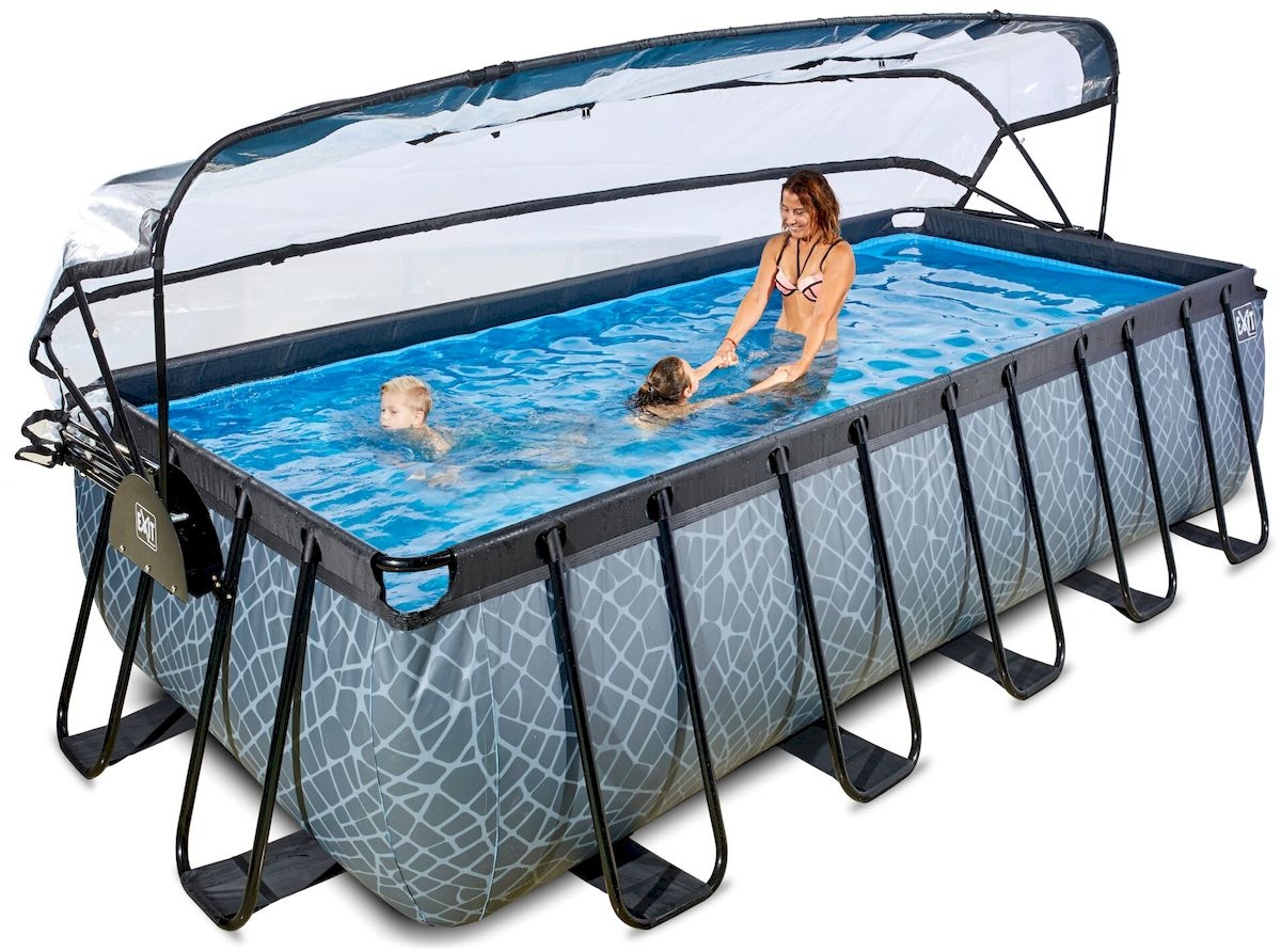EXIT Stone zwembad - 540 x 250 x 122 cm - met zandfilterpomp, trap en overkapping 