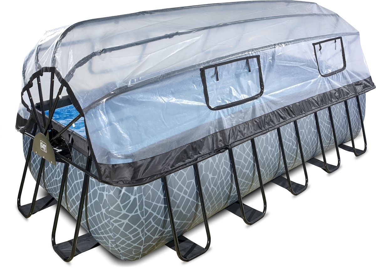 EXIT Stone zwembad - 540 x 250 x 122 cm - met zandfilterpomp, trap en overkapping 