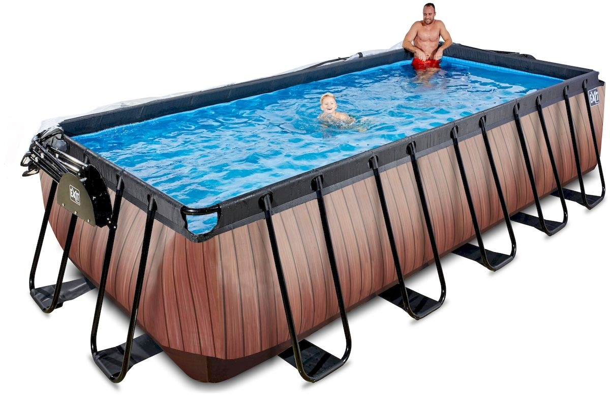 EXIT Wood zwembad - 540 x 250 x 122 cm - met zandfilterpomp, trap en overkapping 