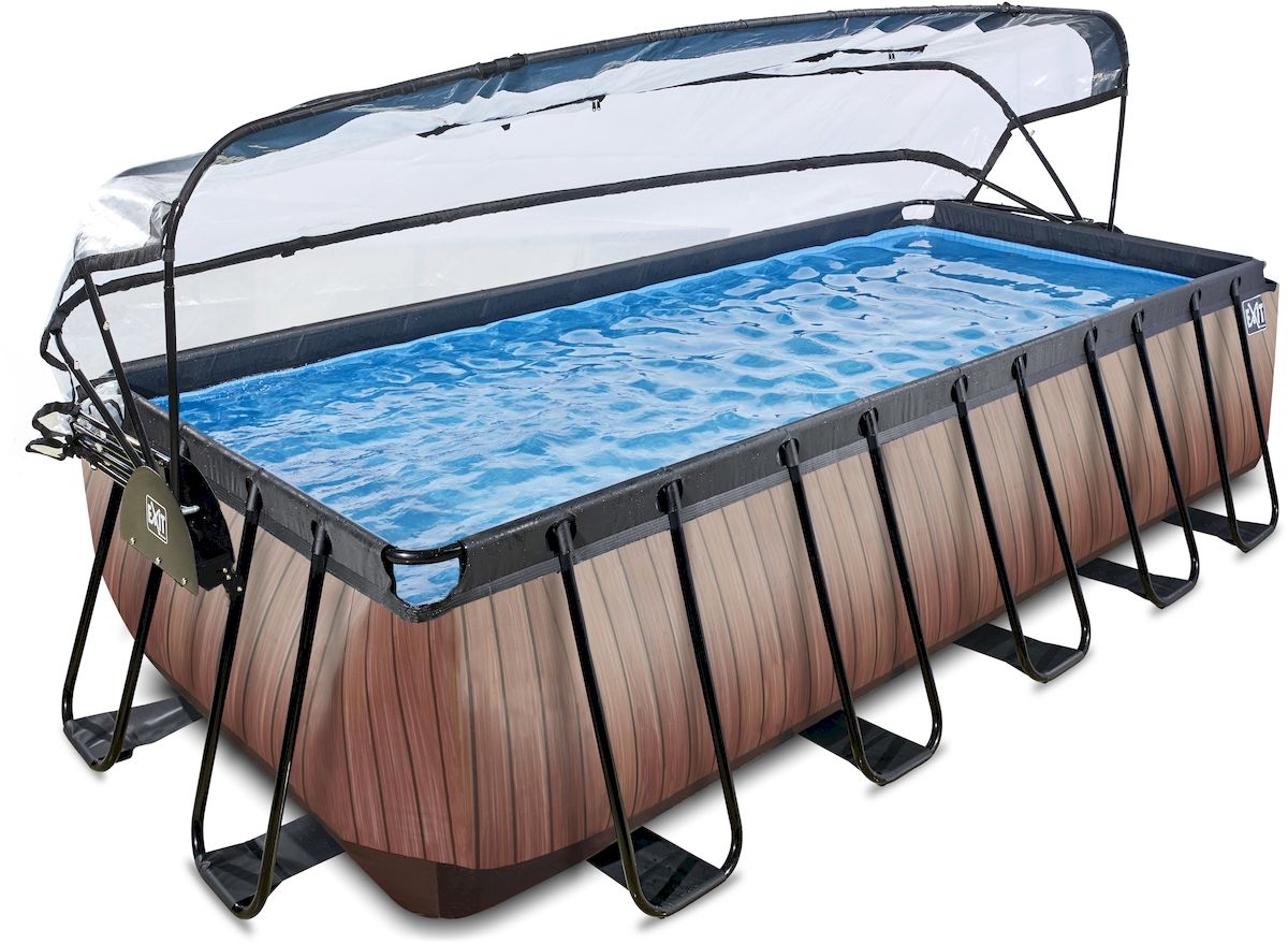 EXIT Wood zwembad - 540 x 250 x 122 cm - met zandfilterpomp, trap en overkapping 