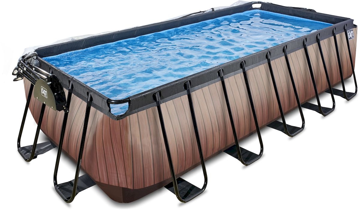 EXIT Wood zwembad - 540 x 250 x 122 cm - met zandfilterpomp, trap en overkapping 