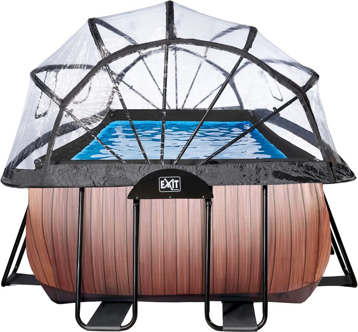 EXIT Wood zwembad - 540 x 250 x 122 cm - met zandfilterpomp, trap en overkapping 