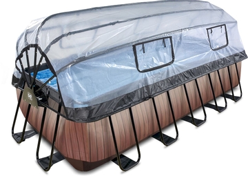 EXIT Wood zwembad - 540 x 250 x 122 cm - met zandfilterpomp, trap en overkapping