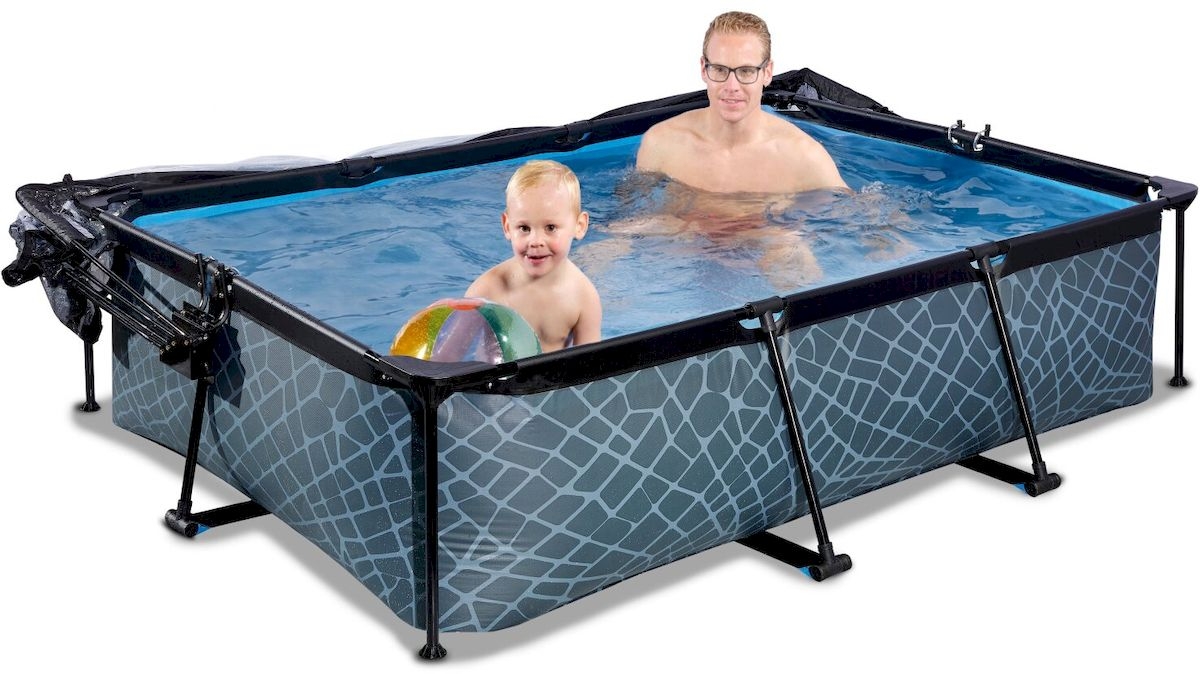 EXIT Stone zwembad - 220 x 150 x 65 cm - met filterpomp en overkapping 