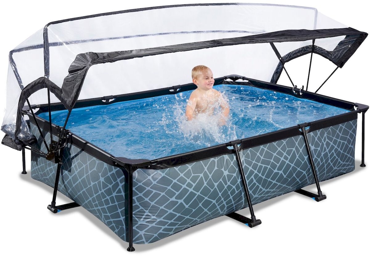EXIT Stone zwembad - 220 x 150 x 65 cm - met filterpomp en overkapping 