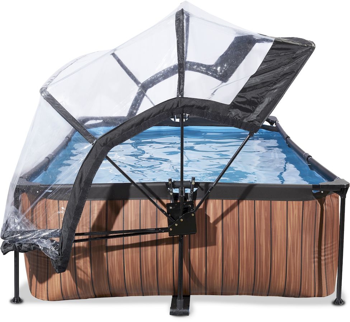 EXIT Wood zwembad - 220 x 150 x 65 cm - met filterpomp en overkapping