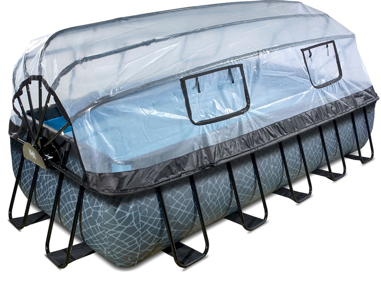 EXIT Stone zwembad - 540 x 250 x 100 cm - met zandfilterpomp, trap en overkapping