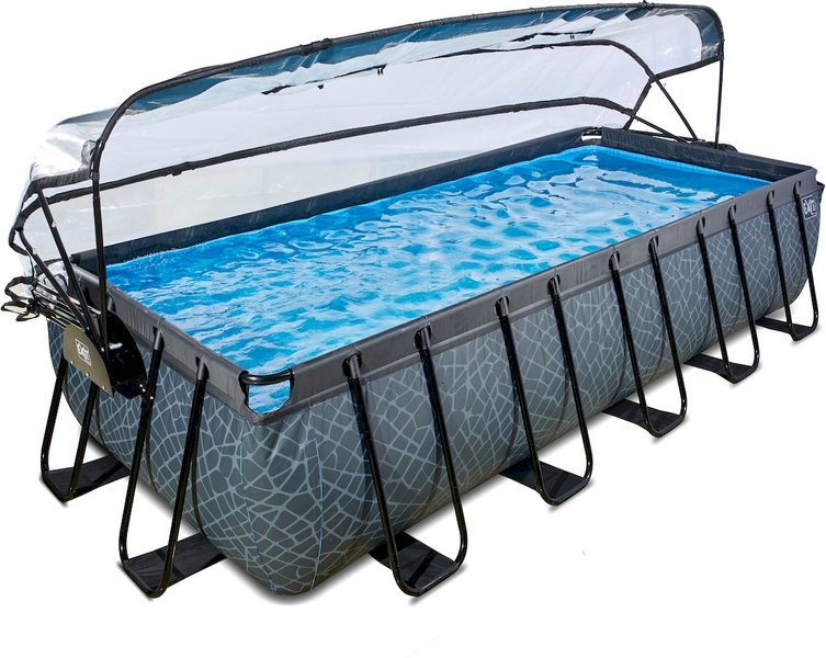 EXIT Stone zwembad - 540 x 250 x 100 cm - met zandfilterpomp, trap en overkapping