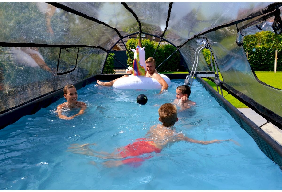 EXIT Wood zwembad - 540 x 250 x 100 cm - met zandfilterpomp, trap en overkapping 