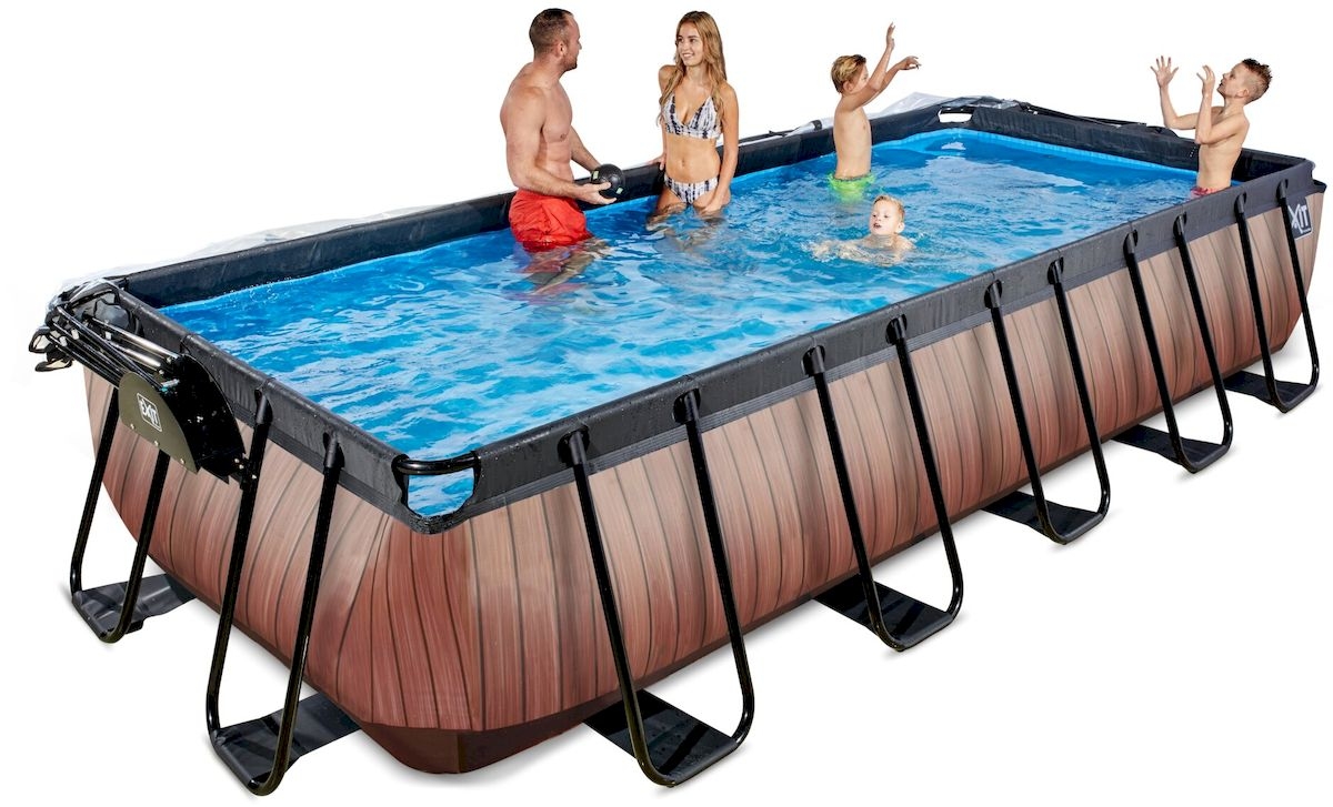 EXIT Wood zwembad - 540 x 250 x 100 cm - met zandfilterpomp, trap en overkapping 