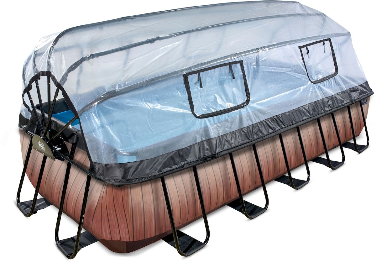 EXIT Wood zwembad - 540 x 250 x 100 cm - met zandfilterpomp, trap en overkapping 