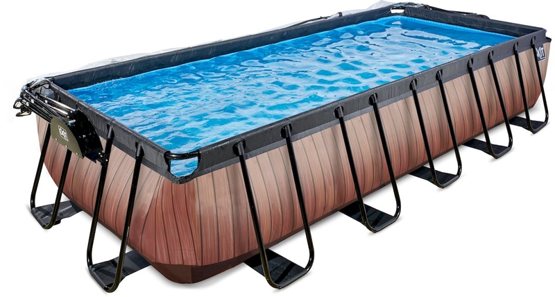 EXIT Wood zwembad - 540 x 250 x 100 cm - met zandfilterpomp, trap en overkapping