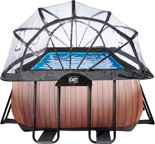 EXIT Wood zwembad - 540 x 250 x 100 cm - met zandfilterpomp, trap en overkapping