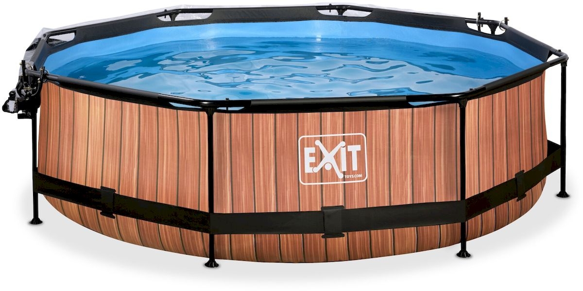 EXIT Wood zwembad met filterpomp en overkapping open