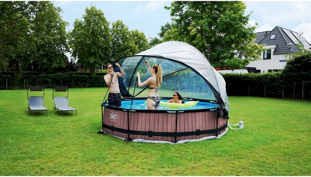 EXIT Lime zwembad - 360 x 76 cm - met filterpomp en overkapping sfeerbeeld tuin