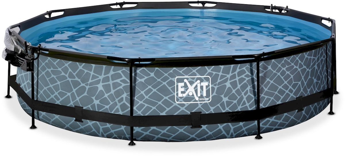 EXIT Stone zwembad - 360 x 76 cm - met filterpomp en overkapping open