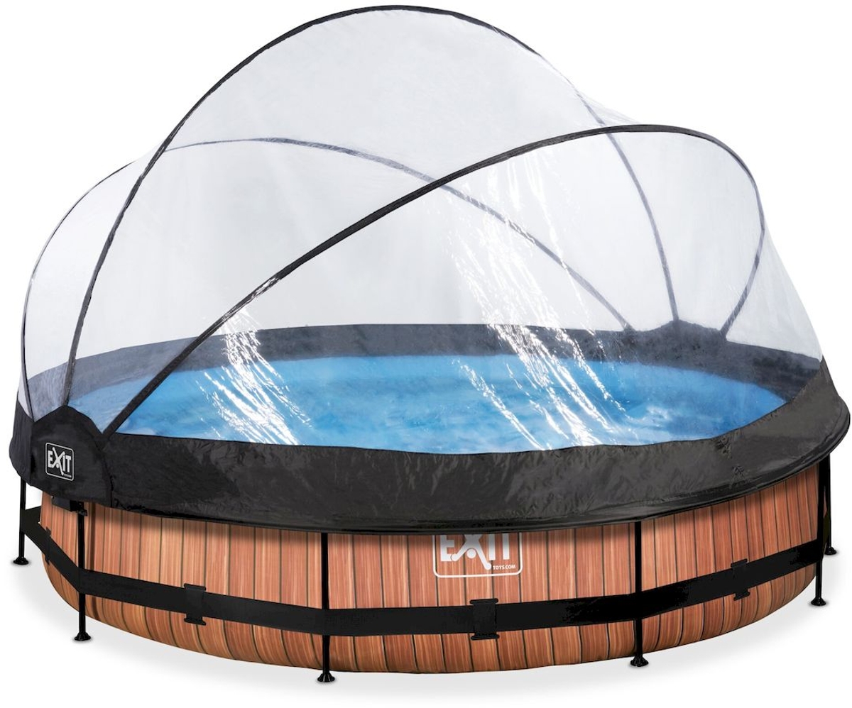 EXIT Wood zwembad - 360 x 76 cm - met filterpomp en overkapping dicht