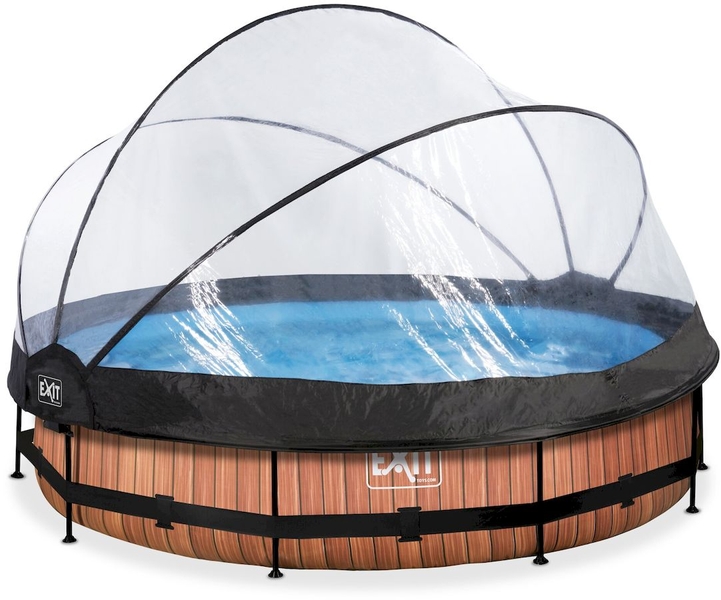 EXIT Wood zwembad - 360 x 76 cm - met filterpomp en overkapping dicht