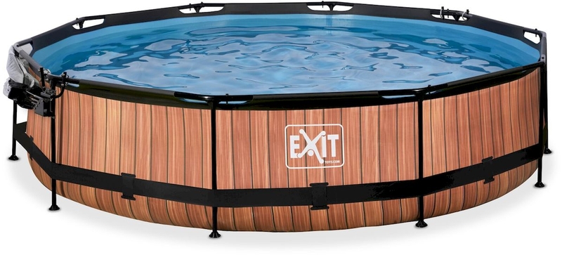EXIT Wood zwembad - 360 x 76 cm - met filterpomp en overkapping open