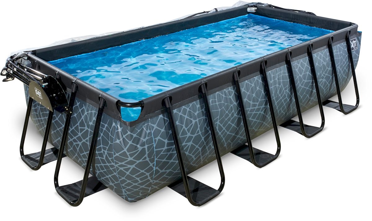EXIT Stone zwembad - 400 x 200 x 100 cm - met zandfilterpomp, trap en overkapping 