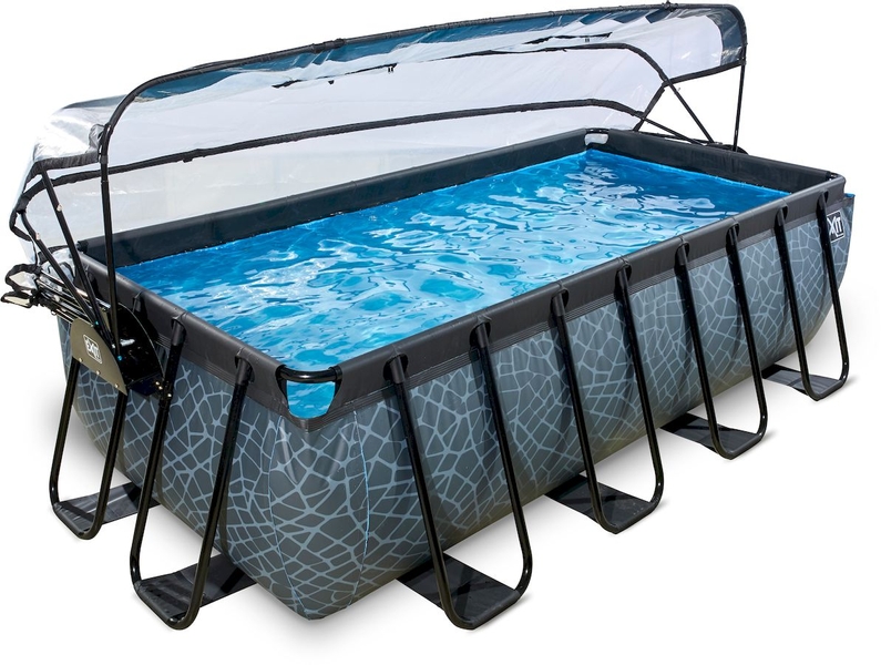 EXIT Stone zwembad - 400 x 200 x 100 cm - met zandfilterpomp, trap en overkapping