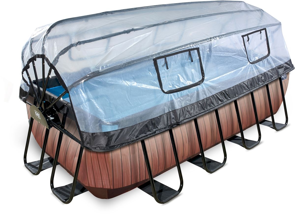 EXIT Wood zwembad - 400 x 200 x 100 cm - met zandfilterpomp, trap en overkapping 
