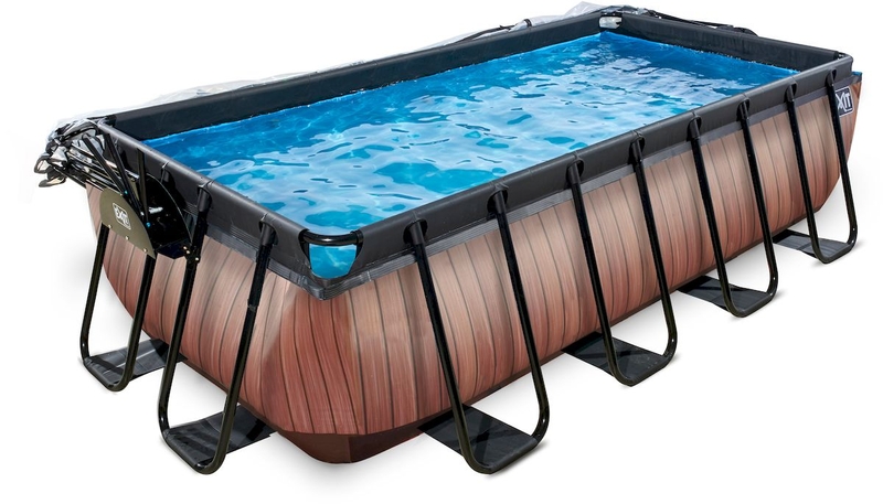 EXIT Wood zwembad - 400 x 200 x 100 cm - met zandfilterpomp, trap en overkapping