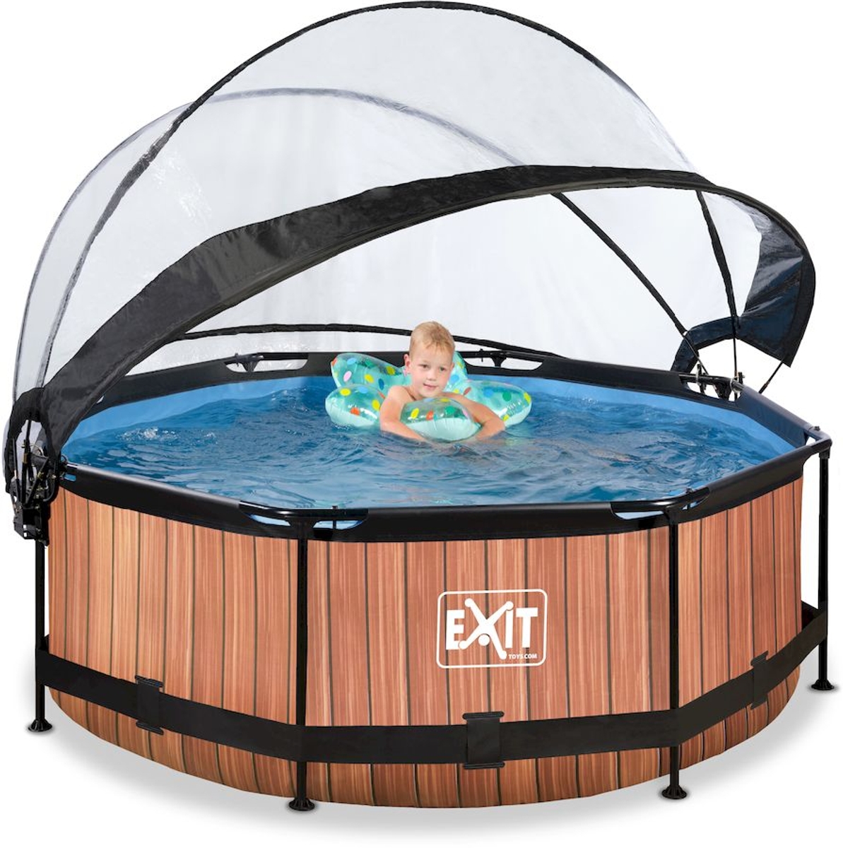 EXIT Wood zwembad - 244 x 76 cm - met filterpomp en overkapping 