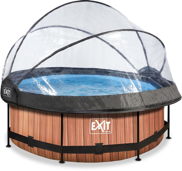 EXIT Wood zwembad - 244 x 76 cm - met filterpomp en overkapping