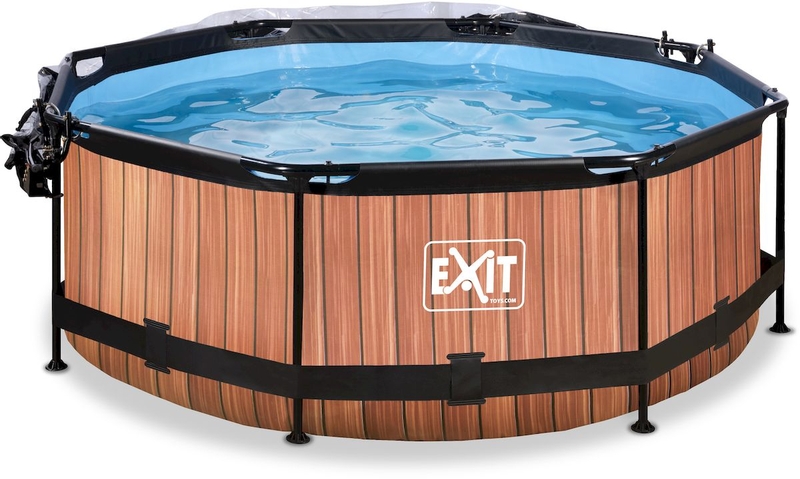 EXIT Wood zwembad - 244 x 76 cm - met filterpomp en overkapping
