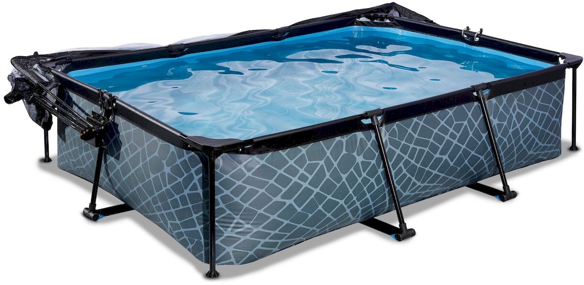 EXIT Stone zwembad - 300 x 200 x 65 cm - met filterpomp en overkapping open