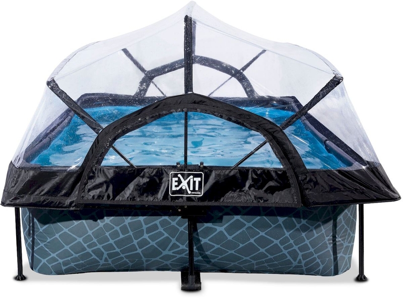 EXIT Stone zwembad - 300 x 200 x 65 cm - met filterpomp en overkapping dicht zijkant