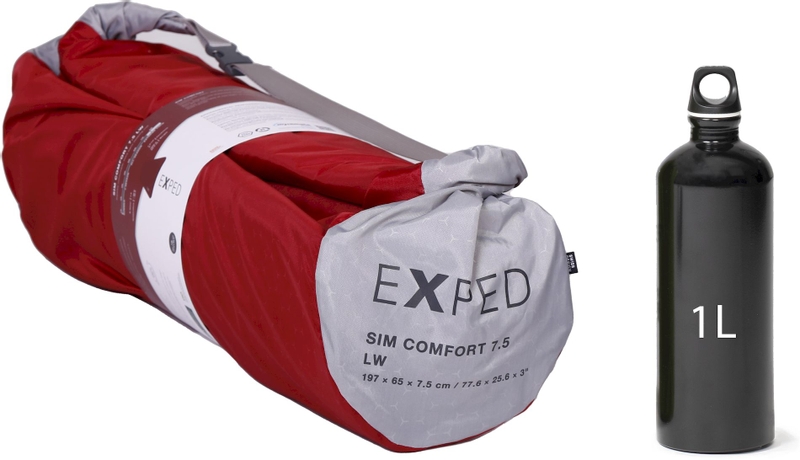 Exped SIM Comfort 7.5 LW slaapmat - Robijnrood opbergtas naast 1L