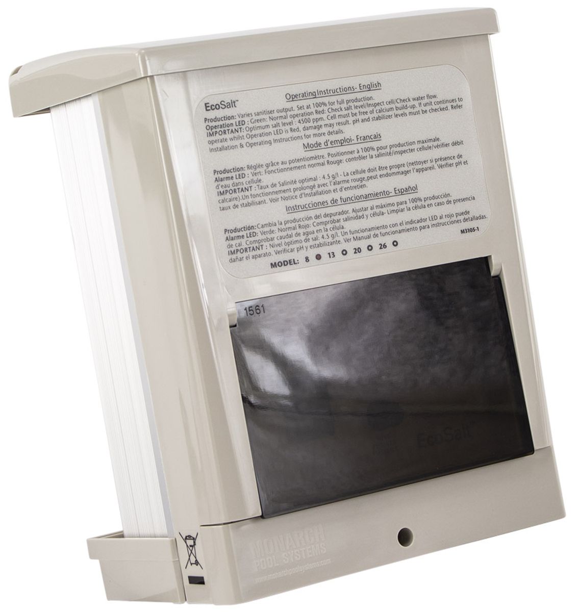 Davey Minisalt zoutelectrolyse (tot 40 m3) zijaanzicht.