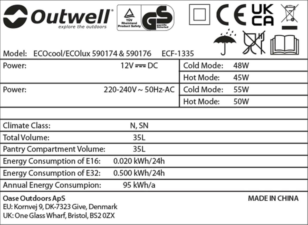 Outwell Ecocool elektrische koelbox - 35 liter - Donkergrijs