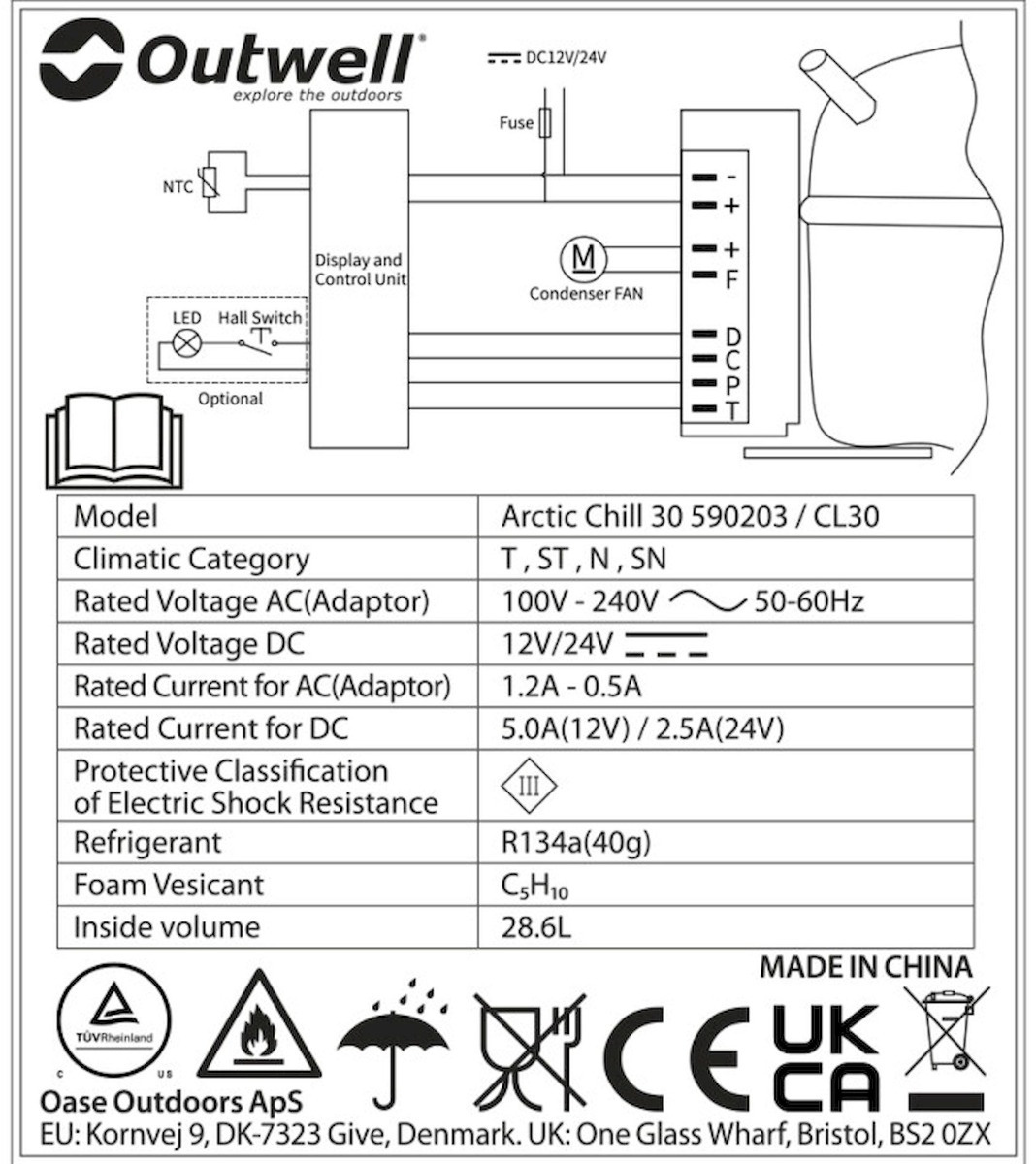 Outwell Arctic Chill 30 compressor koelbox - 29 liter - Blauw