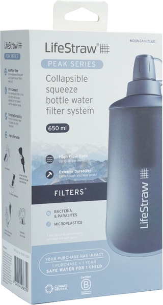 Lifestraw Peak Opvouwbare waterfilter fles - 650 ml - Blauw - verpakking