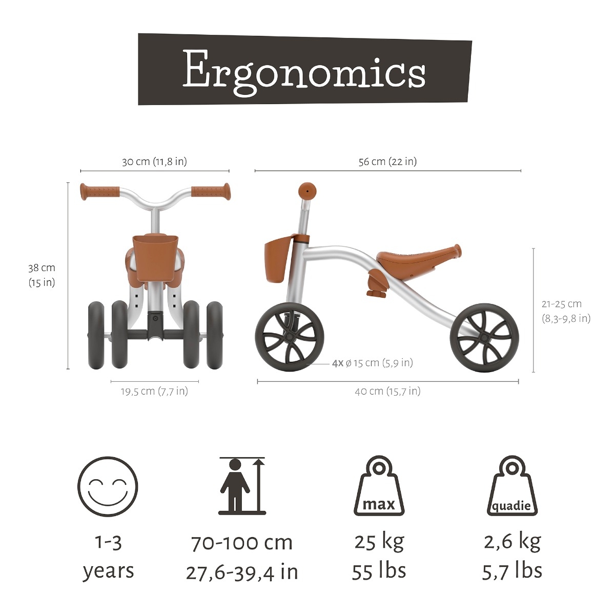 Chillafish Quadie 2 loopfiets - Zilver - maten