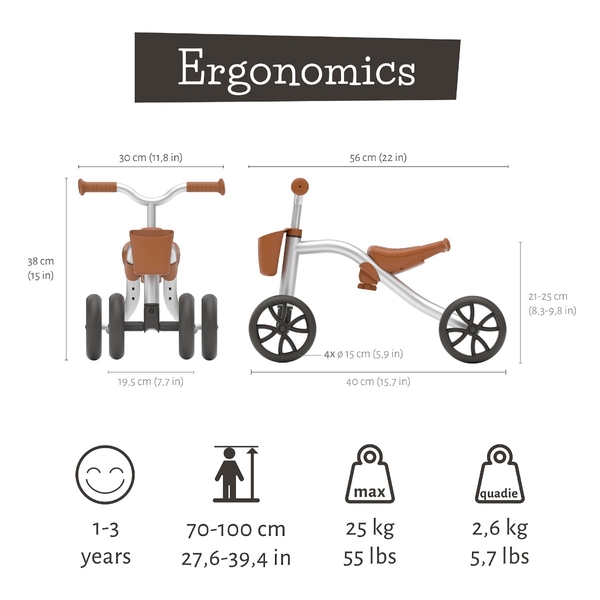 Chillafish Quadie 2 loopfiets - Zilver - maten