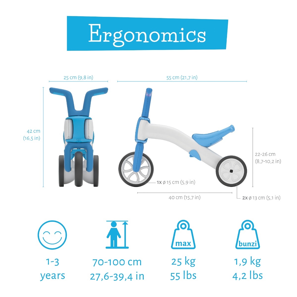 Chillafish Bunzi loopfiets - Blauw - maten