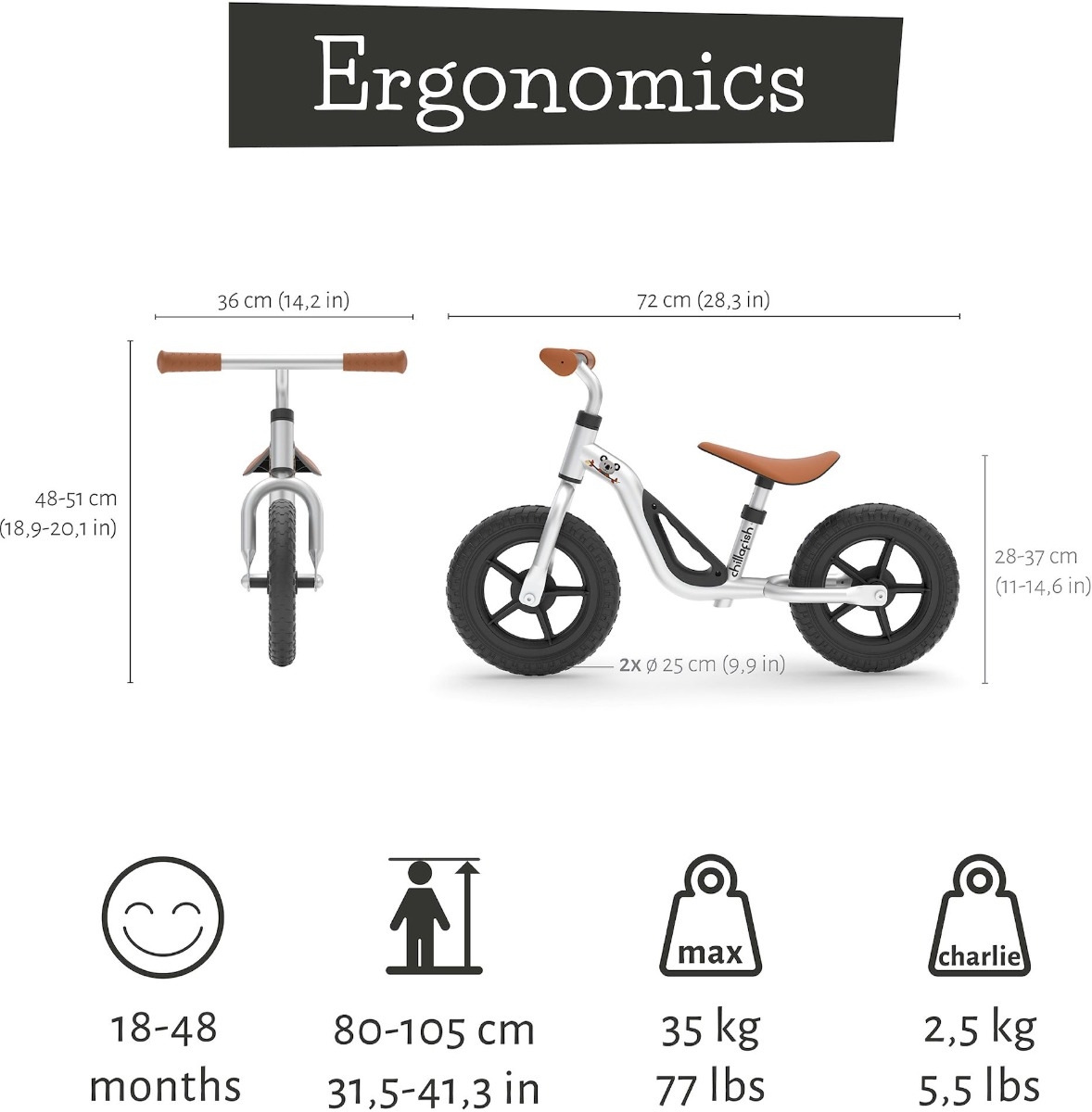 Chillafish Charlie loopfiets - Zilver - maten