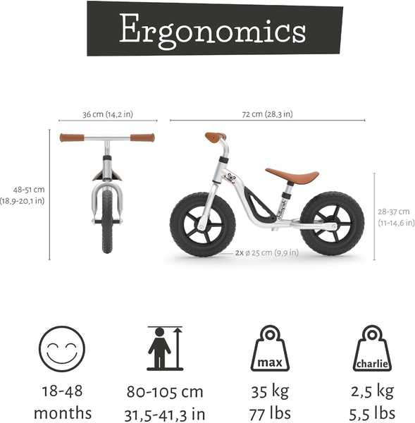 Chillafish Charlie loopfiets - Zilver - maten