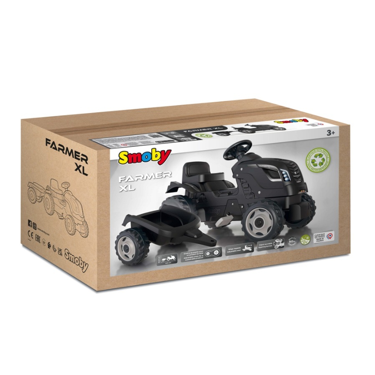 Smoby Farmer XL traptractor met trailer - Zwart
