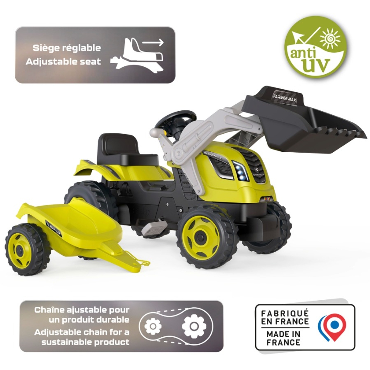 Smoby Farmer Max traptrekker met trailer - Groen