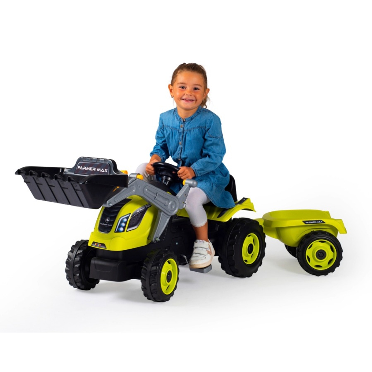 Smoby Farmer Max traptrekker met trailer - Groen