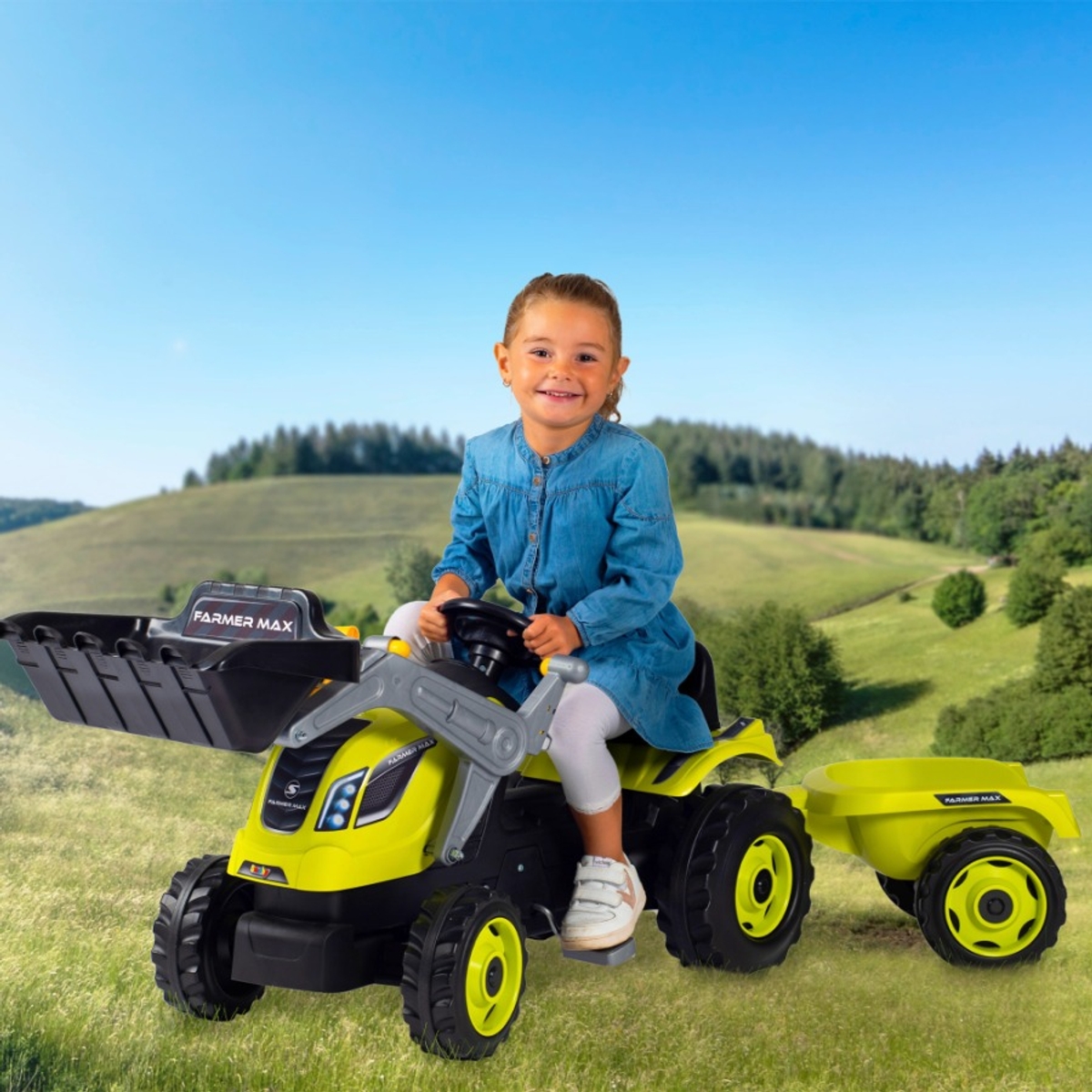 Smoby Farmer Max traptrekker met trailer - Groen