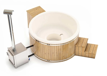 Houtgestookte hottub Extern met filteraansluiting - rond - 4-6 personen - Wit