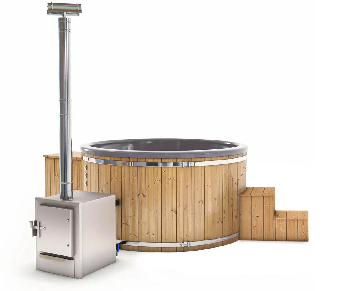 Houtgestookte hottub Extern met filteraansluiting - 4-6 personen - Grijs
