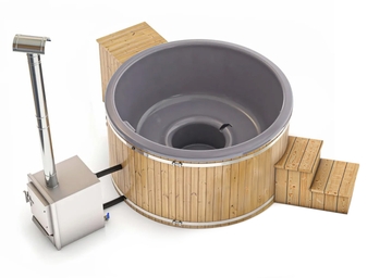 Houtgestookte hottub Extern met filteraansluiting - rond - 4-6 personen - Grijs