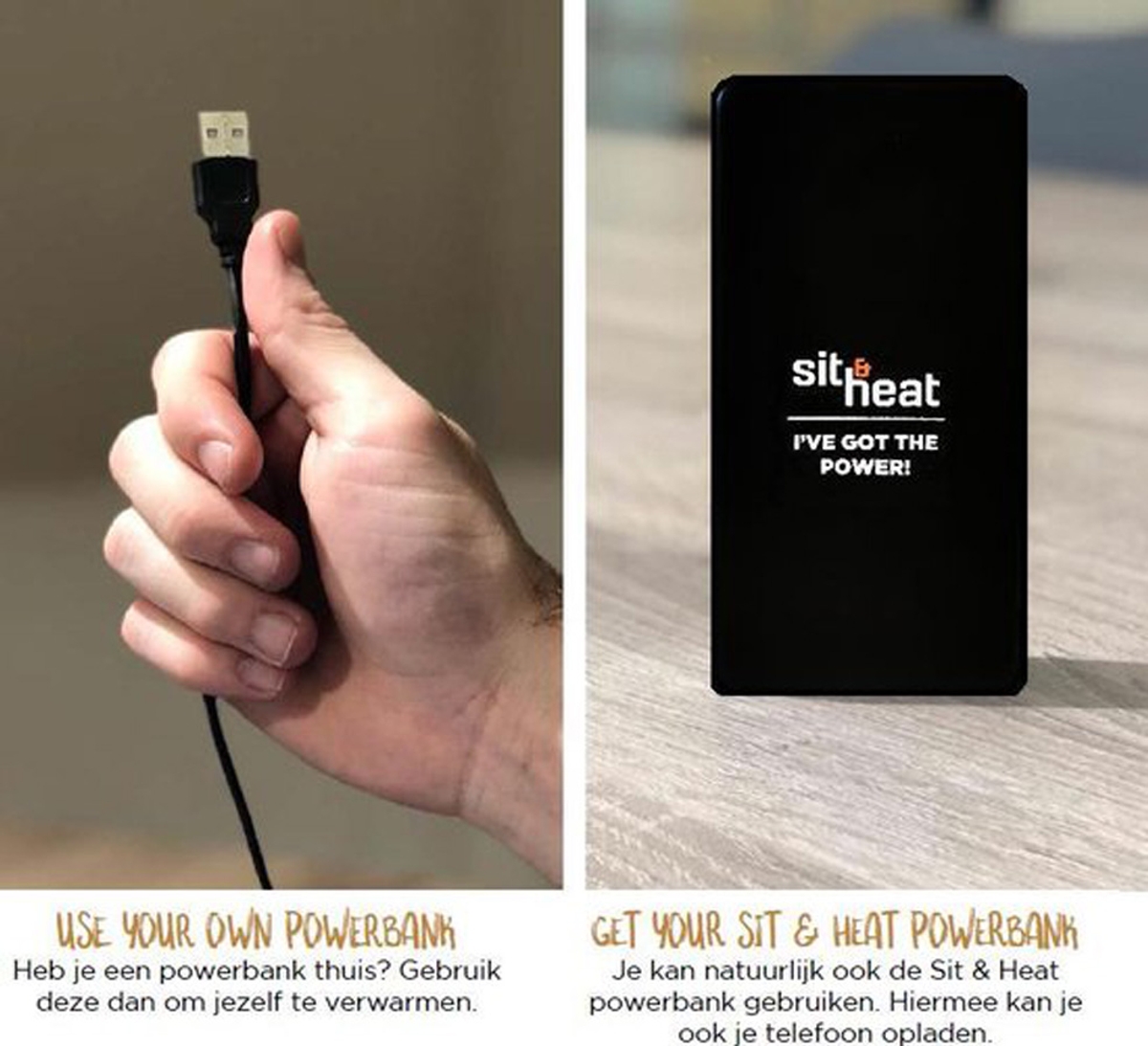 Sit & Heat Warmtekussen Square - Okergeel- Met powerbank